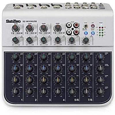 SubZero Kompaktes 8-Kanal-Audiomischpult mit USB Kompakter 8-Kanal-Mixer für Live, Heimaufnahmen oder DJ-Sets, 4 XLR-Eingänge mit Phantomspeisung, 2-Band-EQ, USB-Aufnahme SubZero Kompaktes 8-Kanal-Audiomischpult mit USB Kompakter 8-Kanal-Mixer für Live, Heimaufnahmen oder DJ-Sets, 4 XLR-Eingänge mit Phantomspeisung, 2-Band-EQ, USB-Aufnahme