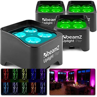 Beamz BBP90 Uplight LED Par Strahler 4x 4 Watt, Partylicht Musikgesteuert Bühnenbeleuchtung 4er Set für DJ Pult, mit Fernbedienung, bis zu 20h Akku, Bühnenlicht, DMX-LAN, Bühnenequipment, Disco Licht Beamz BBP90 Uplight LED Par Strahler 4x 4 Watt, Partylicht Musikgesteuert Bühnenbeleuchtung 4er Set für DJ Pult, mit Fernbedienung, bis zu 20h Akku, Bühnenlicht, DMX-LAN, Bühnenequipment, Disco Licht