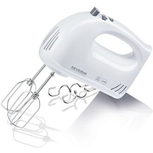 Severin Handmixer, Handrührgerät mit 5 Geschwindigkeitsstufen, praktischer Handrührer mit 2 Edelstahl-Rührbesen und -Knethaken, weiß, HM 3820 Severin Handmixer, Handrührgerät mit 5 Geschwindigkeitsstufen, praktischer Handrührer mit 2 Edelstahl-Rührbesen und -Knethaken, weiß, HM 3820