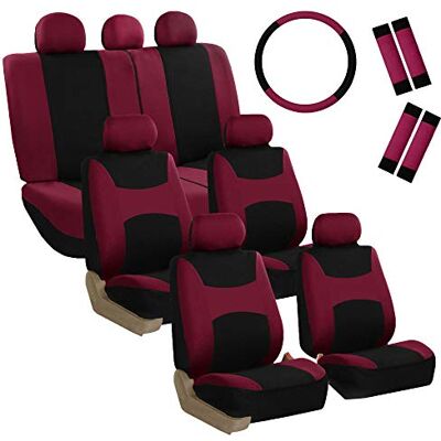 FH GROUP FB030217-COMBO Light & Breezy Sitzbezug-Set, aus Stoff, Airbag & Split Ready, passend für die meisten Autos, Lkws, SUVs oder Vans, Burgunderrot/Schwarz FH GROUP FB030217-COMBO Light & Breezy Sitzbezug-Set, aus Stoff, Airbag & Split Ready, passend für die meisten Autos, Lkws, SUVs oder Vans, Burgunderrot/Schwarz