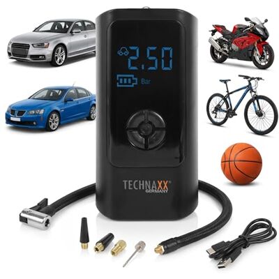 Technaxx Elektrischer Luftkompressor für Auto – Tragbare Reifenpumpe mit Digitalanzeige, Auto-Abschaltung, LED-Licht, 12V Mini Kompressor für Auto, Motorrad, Fahrrad & Bälle – TX-370 Technaxx Elektrischer Luftkompressor für Auto – Tragbare Reifenpumpe mit Digitalanzeige, Auto-Abschaltung, LED-Licht, 12V Mini Kompressor für Auto, Motorrad, Fahrrad & Bälle – TX-370