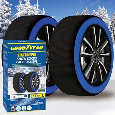Goodyear Calze da Neve Star Gripper Omologate Italia EN 16662-1:2020 Due Catene da Neve in Tessuto per Auto, Snow Sock Taglia L, per R14 R20 (Misure per Pneumatici Dettagliate all'Interno) Goodyear Calze da Neve Star Gripper Omologate Italia EN 16662-1:2020 Due Catene da Neve in Tessuto per Auto, Snow Sock Taglia L, per R14 R20 (Misure per Pneumatici Dettagliate all'Interno)