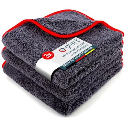 Glart 443TP Premium Flausch 3er Set Auto Mikrofasertücher mit 600 GSM, Microfasertuch saugstark und ultra weiche fusselfreie Autopflege Poliertücher Waschset f. Pkw und Motorrad 40 x 40 cm Anthrazit Glart 443TP Premium Flausch 3er Set Auto Mikrofasertücher mit 600 GSM, Microfasertuch saugstark und ultra weiche fusselfreie Autopflege Poliertücher Waschset f. Pkw und Motorrad 40 x 40 cm Anthrazit
