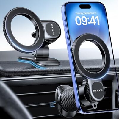 Miracase Handyhalterung Auto für Magsafe Autohalterung Handy Halterung Auto Magnet mit 20 N55 Magneten, Universale Handyhalter Auto, 360°Drehbar, Kompatibel mit MagSafe & Smartphones, Schwarz Miracase Handyhalterung Auto für Magsafe Autohalterung Handy Halterung Auto Magnet mit 20 N55 Magneten, Universale Handyhalter Auto, 360°Drehbar, Kompatibel mit MagSafe & Smartphones, Schwarz