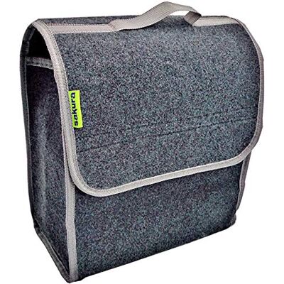 sakura kleine Kofferraumtasche mit Klappdeckel für Pkw und andere Fahrzeuge SS5232 dunkelgraues Teppichmaterial, Klettstreifen, Tragegriff, 29 x 15 x 30 cm sakura kleine Kofferraumtasche mit Klappdeckel für Pkw und andere Fahrzeuge SS5232 dunkelgraues Teppichmaterial, Klettstreifen, Tragegriff, 29 x 15 x 30 cm