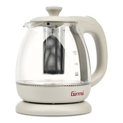 Girmi BL41 Bollitore+Tisaniera, 1100W, 1L, Caraffa Graduata in Vetro, Filtro Smontabile INOX, Sistema di Sicurezza anti-surriscaldamento, Base con rotazione 360 ° con avvolgicavo Girmi BL41 Bollitore+Tisaniera, 1100W, 1L, Caraffa Graduata in Vetro, Filtro Smontabile INOX, Sistema di Sicurezza anti-surriscaldamento, Base con rotazione 360 ° con avvolgicavo