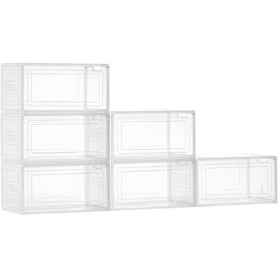 VEVOR Schuhaufbewahrungsboxen stapelbare Schuhboxen (6 Stk.) passend bis US-Größe 13, Schuh-Organizer aus PP/PET mit magnetischer Tür zur Aufbewahrung von High Heels & Stiefeln & Hüten, klar Weiß VEVOR Schuhaufbewahrungsboxen stapelbare Schuhboxen (6 Stk.) passend bis US-Größe 13, Schuh-Organizer aus PP/PET mit magnetischer Tür zur Aufbewahrung von High Heels & Stiefeln & Hüten, klar Weiß