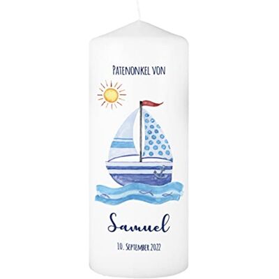 Striefchen ® Patenkerze mit persönlichem Aufruck/Geschenk für Paten Schiff Blau Striefchen ® Patenkerze mit persönlichem Aufruck/Geschenk für Paten Schiff Blau