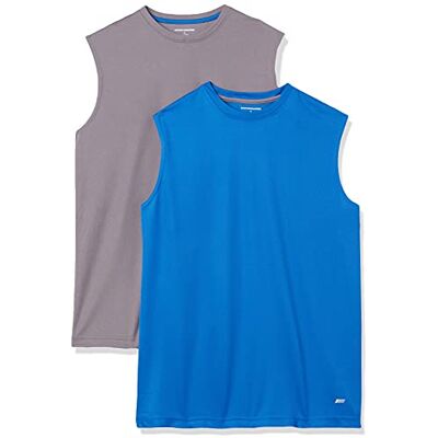Amazon Herren Active Performance Tech Muscle Tank 2er Pack, Mittelgrau/Königsblau, XX-Large Amazon Herren Active Performance Tech Muscle Tank 2er Pack, Mittelgrau/Königsblau, XX-Large