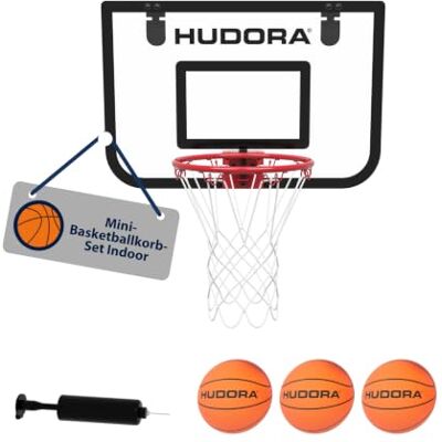 HUDORA Mini-Basketballkorb-Set Indoor – Set mit 3 Bällen und Ballpumpe – Basketballkorb fürs Zimmer/Büro – Federring und PVC Backboard – mit Türaufhängung – für Kinderzimmer oder Wohnung HUDORA Mini-Basketballkorb-Set Indoor – Set mit 3 Bällen und Ballpumpe – Basketballkorb fürs Zimmer/Büro – Federring und PVC Backboard – mit Türaufhängung – für Kinderzimmer oder Wohnung
