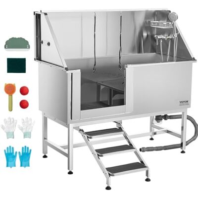VEVOR Hundewaschstation Edelstahl, 1500x700x1495mm Tierpflegewanne mit Treppe, PE-Wasserfilterplatte, Wasserhahn, Duschkopf & Seifenhalter, für große, mittelgroße & kleine Haustiere (Linke Tür) VEVOR Hundewaschstation Edelstahl, 1500x700x1495mm Tierpflegewanne mit Treppe, PE-Wasserfilterplatte, Wasserhahn, Duschkopf & Seifenhalter, für große, mittelgroße & kleine Haustiere (Linke Tür)