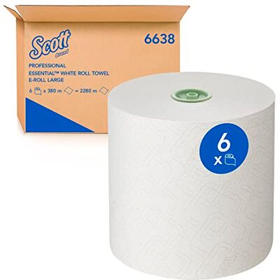 Scott Essential Rollenhandtücher 6638 – E-Roll Papierhandtuch-Großrolle – 6 x 380 m weiße Papierhandtuchrollen (insg. 2.280 m) Scott Essential Rollenhandtücher 6638 – E-Roll Papierhandtuch-Großrolle – 6 x 380 m weiße Papierhandtuchrollen (insg. 2.280 m)