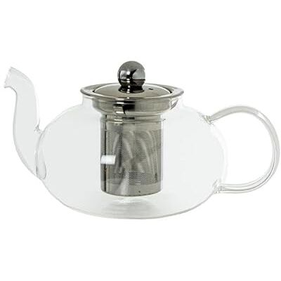 DRW Teekanne aus Borosilikatglas, 400 ml, mit Stahlfilter, transparent und verchromt, 19,5 x 12,5 x 9 cm DRW Teekanne aus Borosilikatglas, 400 ml, mit Stahlfilter, transparent und verchromt, 19,5 x 12,5 x 9 cm