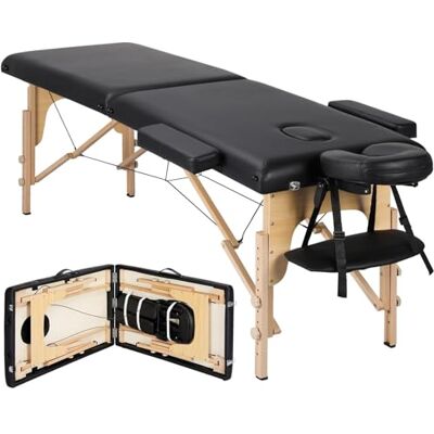 Yaheetech Massageliege Mobile Massagetisch Mit Holzfüßen 2 Zonen Tragebares - Schwarz - 213x82 cm - Massage Table Yaheetech Massageliege Mobile Massagetisch Mit Holzfüßen 2 Zonen Tragebares - Schwarz - 213x82 cm - Massage Table