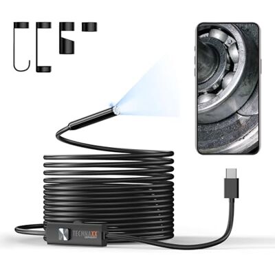 Technaxx USB-C Endoskopkamera TX-386 – Inspektionskamera mit Licht, 5 m halbstarres Kabel, 8 dimmbare LEDs, IP67, HD Kamera für Smartphone Android & iOS Technaxx USB-C Endoskopkamera TX-386 – Inspektionskamera mit Licht, 5 m halbstarres Kabel, 8 dimmbare LEDs, IP67, HD Kamera für Smartphone Android & iOS