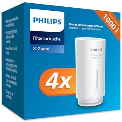 Philips Wasser Ontap Filterpatrone AWP305P4/10, Mikrofiltration, 1000 L Filtrationskapazität, Filtert Sedimente, Chlor und Andere Geschmacksbeeinträchtigende Stoffe, Viererpack Philips Wasser Ontap Filterpatrone AWP305P4/10, Mikrofiltration, 1000 L Filtrationskapazität, Filtert Sedimente, Chlor und Andere Geschmacksbeeinträchtigende Stoffe, Viererpack