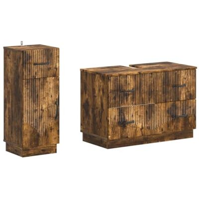 vidaXL 2-teiliges Badezimmer Schrank Set HOORN Raucheiche vidaXL 2-teiliges Badezimmer Schrank Set HOORN Raucheiche