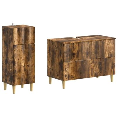 vidaXL 2-teiliges Badezimmer Schrank Set ARNHEM Raucheiche vidaXL 2-teiliges Badezimmer Schrank Set ARNHEM Raucheiche