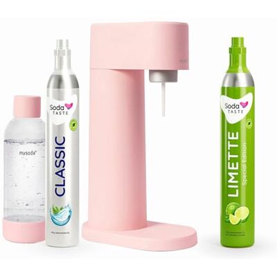SodaTASTE Sparpaket: Mysoda Woody Wassersprudler aus erneuerbarem Holzkomposit mit 1L BPA-freier Plastikflasche, CO2-Zylinder Classic + CO2-Zylinder Limette (Rosa) SodaTASTE Sparpaket: Mysoda Woody Wassersprudler aus erneuerbarem Holzkomposit mit 1L BPA-freier Plastikflasche, CO2-Zylinder Classic + CO2-Zylinder Limette (Rosa)