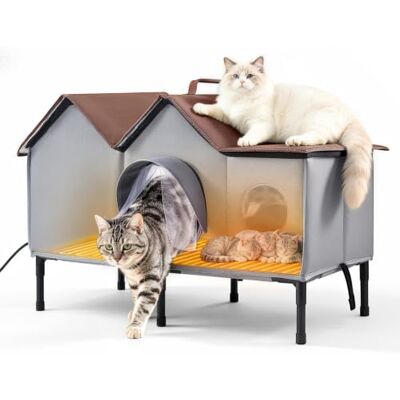 VEVOR Katzenhaus 35 W Katzenhöhle mit Heizmatte 835x440x540 mm Isoliert Katzenmöbel für Outdoor Winterfest, Platz für 2-3 Katzen, mit Erhöhtem Ständer, Doppeltür & Sichtschutzvorhang, 35–45 °C VEVOR Katzenhaus 35 W Katzenhöhle mit Heizmatte 835x440x540 mm Isoliert Katzenmöbel für Outdoor Winterfest, Platz für 2-3 Katzen, mit Erhöhtem Ständer, Doppeltür & Sichtschutzvorhang, 35–45 °C