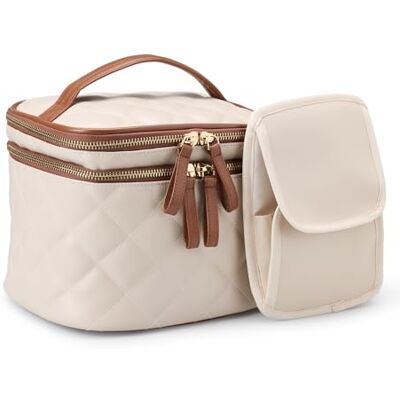Amazon Damen Gesteppte Schminktasche mit Pinselfach, Elfenbein Kunstleder, Einheitsgröße Amazon Damen Gesteppte Schminktasche mit Pinselfach, Elfenbein Kunstleder, Einheitsgröße