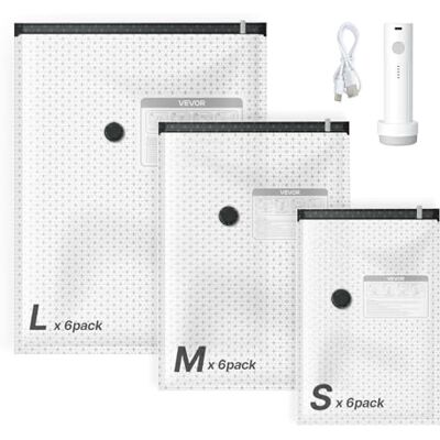 VEVOR Vakuumbeutel für Kleidung 18er-Pack, Wiederverwendbar, mit Vakuumpumpe, Ladekabel, Doppeltem Reißverschluss, Verdickter PA & PE, für Aufbewahrung von Kleidung & Reisegepäck VEVOR Vakuumbeutel für Kleidung 18er-Pack, Wiederverwendbar, mit Vakuumpumpe, Ladekabel, Doppeltem Reißverschluss, Verdickter PA & PE, für Aufbewahrung von Kleidung & Reisegepäck