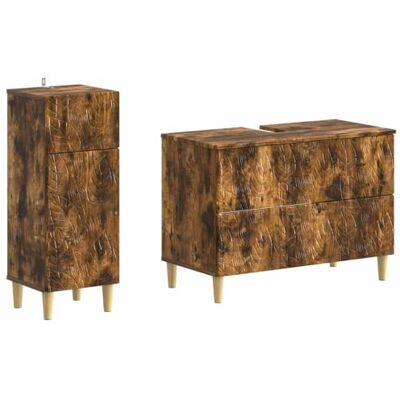 vidaXL 2-teiliges Badezimmer Schrank Set Delft Raucheiche vidaXL 2-teiliges Badezimmer Schrank Set Delft Raucheiche