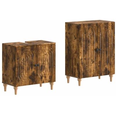 vidaXL 2-teiliges Badezimmer Schrank Set ALKMAAR Raucheiche vidaXL 2-teiliges Badezimmer Schrank Set ALKMAAR Raucheiche