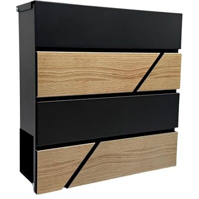 Relaxdays Briefkasten, Holzoptik, mit Zeitungsfach, schwarz/Natur Postkasten, HBT: 37x37x11 cm, 4x Schlüssel, Eisen Relaxdays Briefkasten, Holzoptik, mit Zeitungsfach, schwarz/Natur Postkasten, HBT: 37x37x11 cm, 4x Schlüssel, Eisen