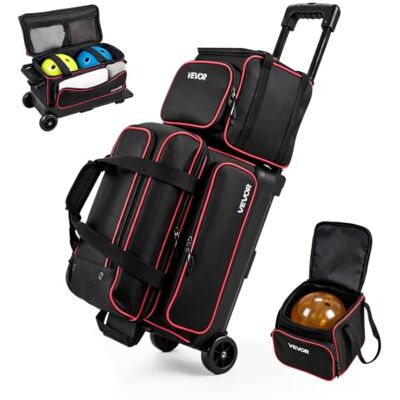 VEVOR Bowlingtasche mit 3 Bällen mit Doppelrolle mit Fach Für Bowlingschuhe (bis Herrengröße 46) Trolleytasche mit Rollen, Zubehörtasche VEVOR Bowlingtasche mit 3 Bällen mit Doppelrolle mit Fach Für Bowlingschuhe (bis Herrengröße 46) Trolleytasche mit Rollen, Zubehörtasche