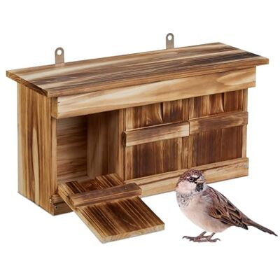 Relaxdays Nistkasten für Spatzen, 3 Brutkammern, Tannenholz, Einflugspalt HxB: 3x2 cm, Vogelhaus zum Aufhängen, Farbwahl Relaxdays Nistkasten für Spatzen, 3 Brutkammern, Tannenholz, Einflugspalt HxB: 3x2 cm, Vogelhaus zum Aufhängen, Farbwahl