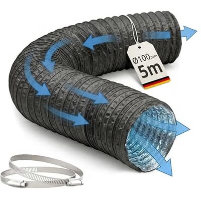 Relaxdays Abluftschlauch, 2 Schellen, Ø 100 mm, 5 m, PVC, schwarz Aluminium, gasdicht, temperaturbeständig, Luftrohr Relaxdays Abluftschlauch, 2 Schellen, Ø 100 mm, 5 m, PVC, schwarz Aluminium, gasdicht, temperaturbeständig, Luftrohr