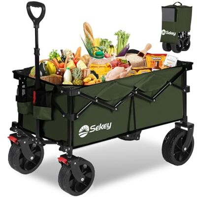 Sekey XXL 4020 Bollerwagen Faltbar 150L 150KG All-Terrain Reifen Faltbollerwagen Breite Räder mit Bremse Handwagen, Patentiert 4-Wege-Sofortaufbau Transportwagen, Olivgrün Sekey XXL 4020 Bollerwagen Faltbar 150L 150KG All-Terrain Reifen Faltbollerwagen Breite Räder mit Bremse Handwagen, Patentiert 4-Wege-Sofortaufbau Transportwagen, Olivgrün