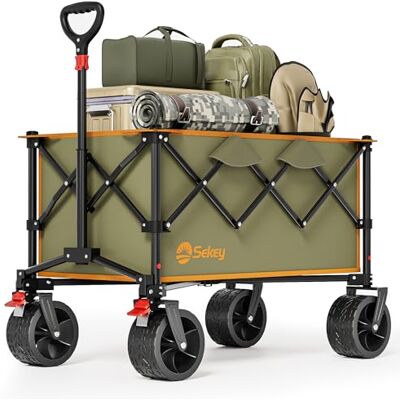Sekey XXL 4031 All Terrain Bollerwagen Faltbar 135L 150KG mit Bremse Leichter Faltbollerwagen mit Breite 17x8,5cm Räder Handwagen , Patentiert 4-Wege-Sofortaufbau Transportwagen, Grün&Orange Sekey XXL 4031 All Terrain Bollerwagen Faltbar 135L 150KG mit Bremse Leichter Faltbollerwagen mit Breite 17x8,5cm Räder Handwagen , Patentiert 4-Wege-Sofortaufbau Transportwagen, Grün&Orange
