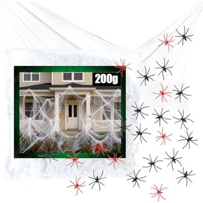 com-four ® 25-teiliges Deko-Set für Halloween, 200g dehnbares Spinnennetz gruseliges weißes Spinnengewebe für Halloween Fasching Horror- oder Mottopartys com-four ® 25-teiliges Deko-Set für Halloween, 200g dehnbares Spinnennetz gruseliges weißes Spinnengewebe für Halloween Fasching Horror- oder Mottopartys