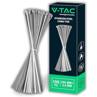 V-TAC Edelstahl Kabelbinder 4,6mm x 200mm - Packung 100 - Vielzweck V-TAC Edelstahl Kabelbinder 4,6mm x 200mm - Packung 100 - Vielzweck