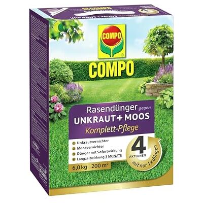 COMPO - Rasendünger gegen Unkraut Moos Komplettpflege - 6 kg - Lawn fertilizer COMPO - Rasendünger gegen Unkraut Moos Komplettpflege - 6 kg - Lawn fertilizer