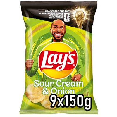 Lay's Sour Cream & Onion – Knusprig gewürzte Kartoffelchips für eine gelungene Party (9 x 150 g) (Verpackungsdesign kann abweichen) Lay's Sour Cream & Onion – Knusprig gewürzte Kartoffelchips für eine gelungene Party (9 x 150 g) (Verpackungsdesign kann abweichen)