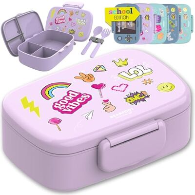 BEARFOOT Brotdose Kinder mit Fächern, auslaufsichere Box (Sticker-lila) BPA-frei, 100% auslaufsicher, Bento Box mit Trennfächern, für Schule & Kindergarten, Mädchen & Jungen BEARFOOT Brotdose Kinder mit Fächern, auslaufsichere Box (Sticker-lila) BPA-frei, 100% auslaufsicher, Bento Box mit Trennfächern, für Schule & Kindergarten, Mädchen & Jungen