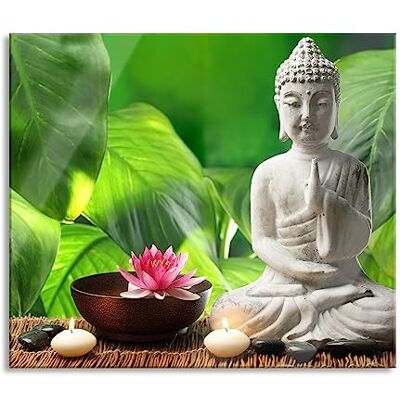 Pixxprint Seerose Buddha Statue Herdabdeckplatte & Spritzschutz aus Echtglas Für Herd-Kochfelder 60x52 cm Pixxprint Seerose Buddha Statue Herdabdeckplatte & Spritzschutz aus Echtglas Für Herd-Kochfelder 60x52 cm