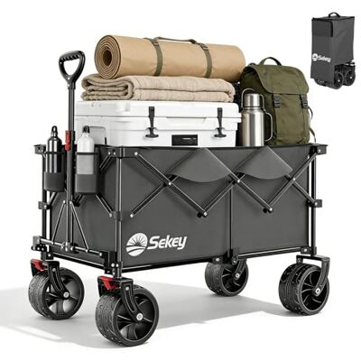 Sekey XXL Plus Bollerwagen Faltbar 200L 200KG Extra Breit-Reifen Faltbollerwagen mit 17x10 cm All-Terrain-Räder Handwagen, Patentiert 4-Wege-Sofortaufbau Transportwagen, Anthrazit Sekey XXL Plus Bollerwagen Faltbar 200L 200KG Extra Breit-Reifen Faltbollerwagen mit 17x10 cm All-Terrain-Räder Handwagen, Patentiert 4-Wege-Sofortaufbau Transportwagen, Anthrazit