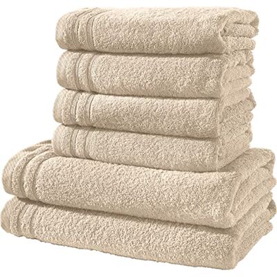 Erwin Müller Handtuchset, Frottierset Heidelberg 6-TLG. 100% Baumwolle beige leichte Qualität, saugstark, schnelltrocknend, kompakt ideal für Sport, Strand, Reisen Erwin Müller Handtuchset, Frottierset Heidelberg 6-TLG. 100% Baumwolle beige leichte Qualität, saugstark, schnelltrocknend, kompakt ideal für Sport, Strand, Reisen