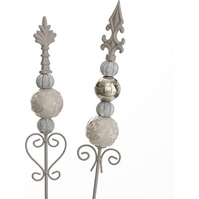 ETC dekorativer Gartenstecker Motiv Lilie Metall hellgrau mit Keramik Kugelornamenten im 2-er Set in 2 möglichen Farbvarianten hellgrau taupe silber oder creme-hellrose silber (hellgrau taupe) ETC dekorativer Gartenstecker Motiv Lilie Metall hellgrau mit Keramik Kugelornamenten im 2-er Set in 2 möglichen Farbvarianten hellgrau taupe silber oder creme-hellrose silber (hellgrau taupe)