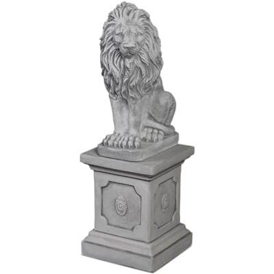 gartendekoparadies.de Löwe auf Steinsockel, Steinfiguren, Grau, Steinguss, 92 cm Höhe, 39 + 54 kg, Frostsicher, Klassische Torwächter-Figuren (Löwe Links) gartendekoparadies.de Löwe auf Steinsockel, Steinfiguren, Grau, Steinguss, 92 cm Höhe, 39 + 54 kg, Frostsicher, Klassische Torwächter-Figuren (Löwe Links)