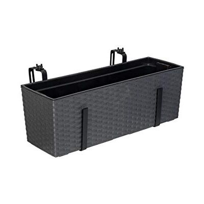Kreher XL Balkonkasten Pflanzkasten mit Wasserspeicher (Anthrazit) Rattan-Design aus Kunststoff mit flexibler Metallhalterung, Maße 56 x 18,5 x 19,5 cm Kreher XL Balkonkasten Pflanzkasten mit Wasserspeicher (Anthrazit) Rattan-Design aus Kunststoff mit flexibler Metallhalterung, Maße 56 x 18,5 x 19,5 cm