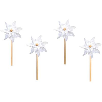 Posiwio dekoratives Windrad Windmühle auf Stab PVC weiß-transparent mit stilisiertem Blütenmuster in verschiedenen Größen und Mengeneinheiten (4, klein) Posiwio dekoratives Windrad Windmühle auf Stab PVC weiß-transparent mit stilisiertem Blütenmuster in verschiedenen Größen und Mengeneinheiten (4, klein)