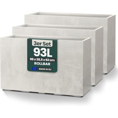 Kreher XXL Sichtschutz Pflanzkasten 93L, rollbar (3er, Creme Weiß) Doppelwandiger Pflanzkübel in Naturstein-Optik, wetterfest mit Entwässerungsstopfen, Maße 98x38,5x62 cm Kreher XXL Sichtschutz Pflanzkasten 93L, rollbar (3er, Creme Weiß) Doppelwandiger Pflanzkübel in Naturstein-Optik, wetterfest mit Entwässerungsstopfen, Maße 98x38,5x62 cm