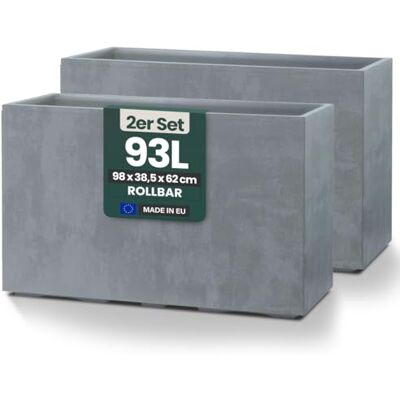Kreher XXL Sichtschutz Pflanzkasten 93L, rollbar (2er, Grau) Doppelwandiger Pflanzkübel in Naturstein-Optik, wetterfest mit Entwässerungsstopfen, Maße 98x38,5x62 cm Kreher XXL Sichtschutz Pflanzkasten 93L, rollbar (2er, Grau) Doppelwandiger Pflanzkübel in Naturstein-Optik, wetterfest mit Entwässerungsstopfen, Maße 98x38,5x62 cm