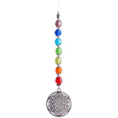 Unbekannt Suncatcher Blume des Lebens Metal 4cm mit 7 bunten Glasperlen 60cm Unbekannt Suncatcher Blume des Lebens Metal 4cm mit 7 bunten Glasperlen 60cm
