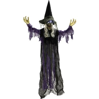 Outsunny Halloween Deko Outdoor 183cm Animiert Sprechende Halloween Hexe Hängende, Mit Leuchtenden Augen, Gruseligem Sound, Horror Skelett, Halloween-Dekoration, Halloweendeko, für Garten Hof Tür Outsunny Halloween Deko Outdoor 183cm Animiert Sprechende Halloween Hexe Hängende, Mit Leuchtenden Augen, Gruseligem Sound, Horror Skelett, Halloween-Dekoration, Halloweendeko, für Garten Hof Tür